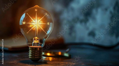 A light bulb with a compass inside, denoting navigation and direction in ideation