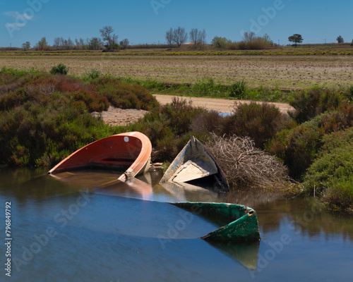 Boats cemetery in the Ebro Delta in Tarragona.