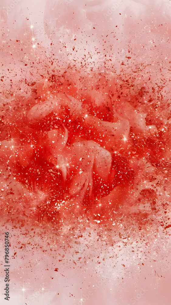 A stunning and vibrant artwork featuring a red sparkle texture background.