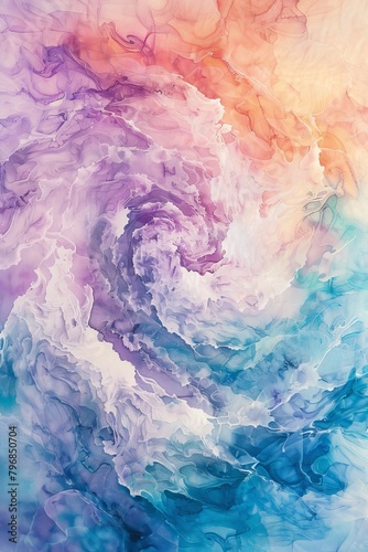 An abstract alcohol ink painting featuring a mesmerizing pastel vortex of swirling colors. The ethereal composition evokes a sense of movement, mystery, and otherworldly beauty.