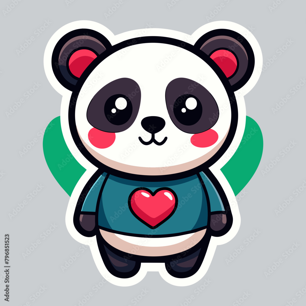 panda with heart vector art illustration on white background panda with heart vector art illustration on white background
