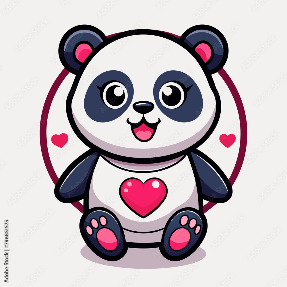 panda with heart vector art illustration on white background panda with heart vector art illustration on white background