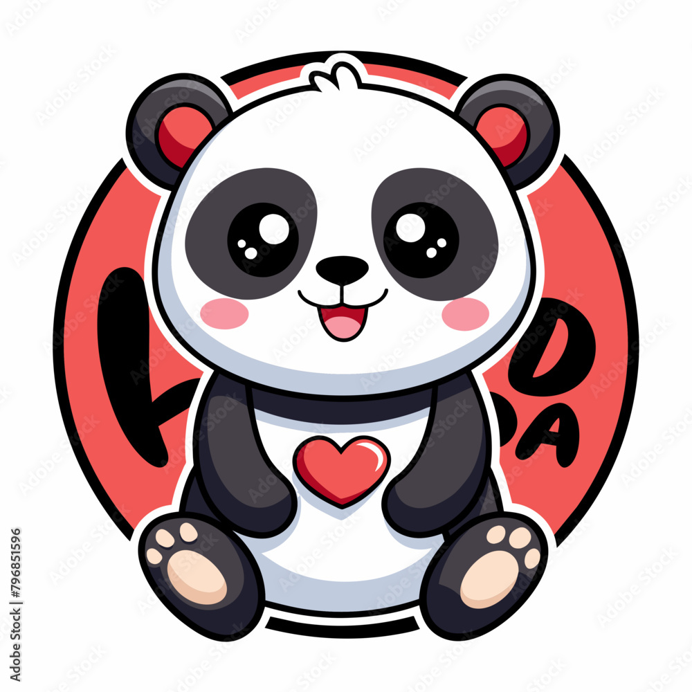 panda with heart vector art illustration on white background panda with heart vector art illustration on white background