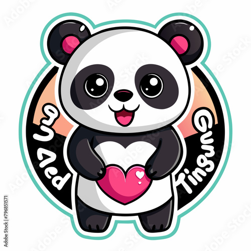 panda with heart vector art illustration on white background