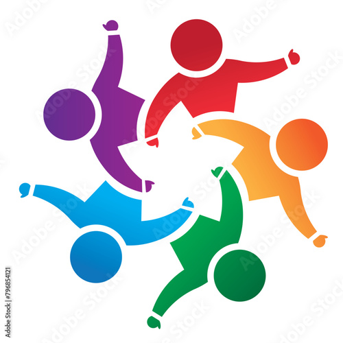 colorful logo with figures symbolizes dynamic energy,  interdependence in a group, teamwork and team building