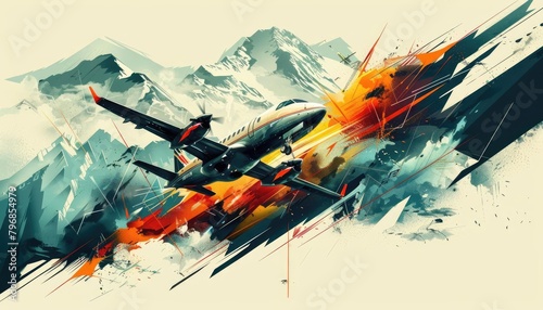Illustrate aviation history through a pop art lens Craft a visually striking low-angle view of milestone moments photo