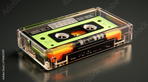 a music cassette in the style of the 90s. 3 d model , gray background