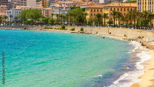 Ajaccio public beach, summer landscape of Corsica