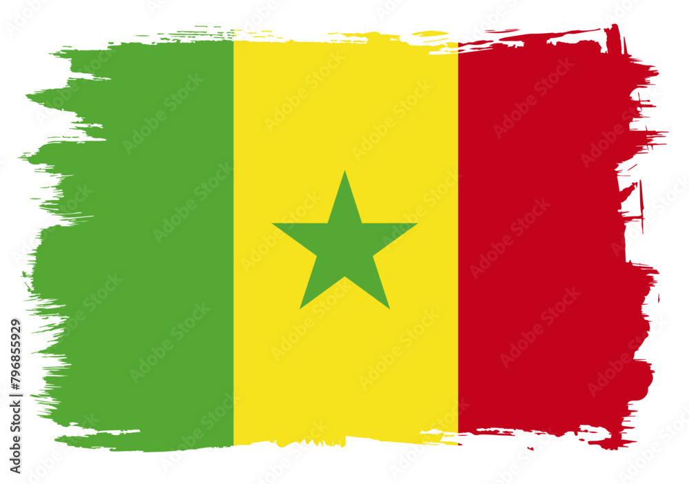 Senegal flag with paint brush strokes grunge texture design. Grunge brush stroke effect