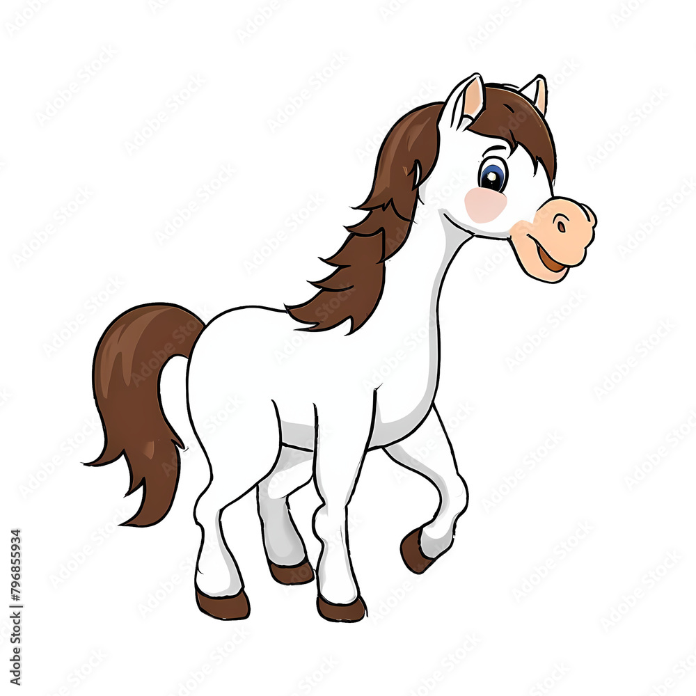 White Horse Hand Drawn Cartoon Style Illustration White Horse Hand Drawn Cartoon Style Illustration