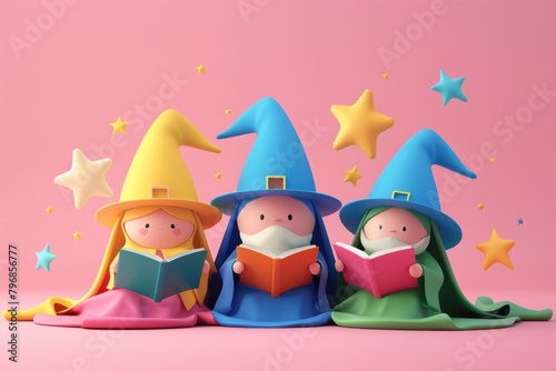 Cute wizard cast spelling background cartoon toy representation