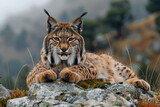 An Iberian lynx, recently rebounding from the brink of extinction, marked by its distinctive beard and tufted ears,