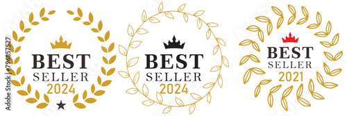 Best seller icon badge set, logo label tag design template for top sales, gold award