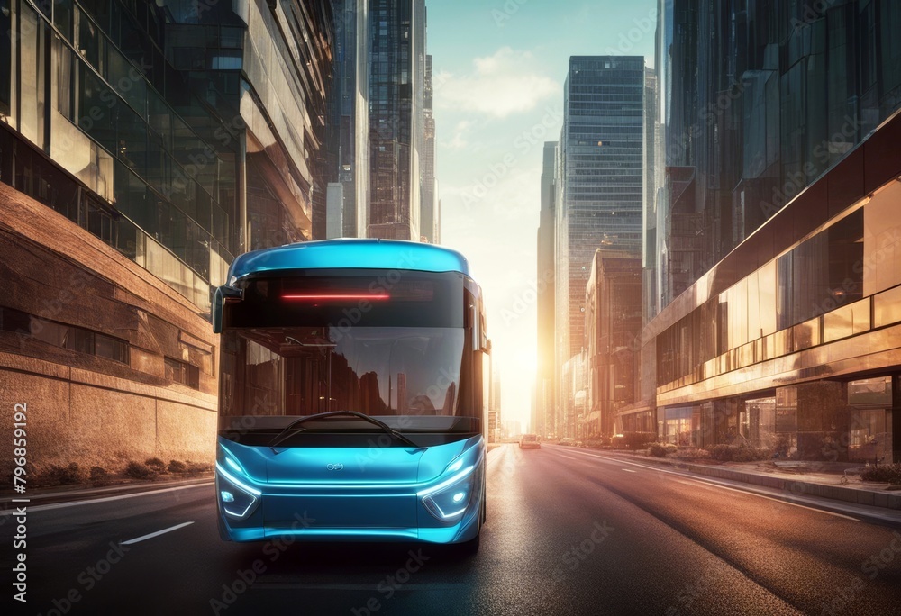 'double futuristic bus transportation decker autonomous concept ai generative future innovation technology vehicle urban mobility electric green'