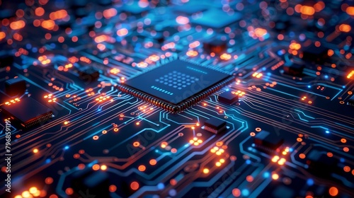 Digital Technology: A 3D vector illustration of a digital circuit board