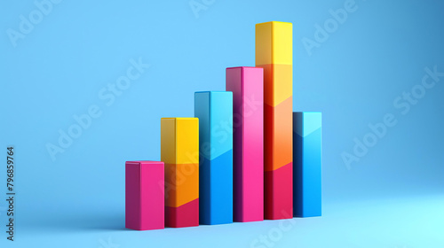 This is a 3D rendering of a bar graph. The five bars are in different colors  with the tallest bar in the middle and the shortest bar on the left.