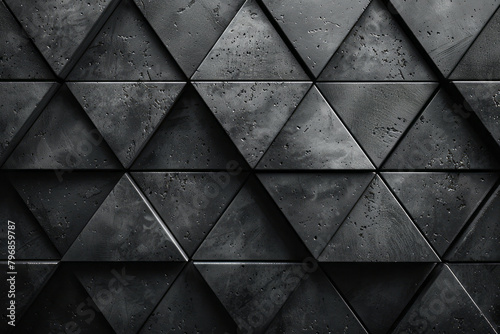 A series of interlocking black triangles, forming a stark and striking geometric pattern,