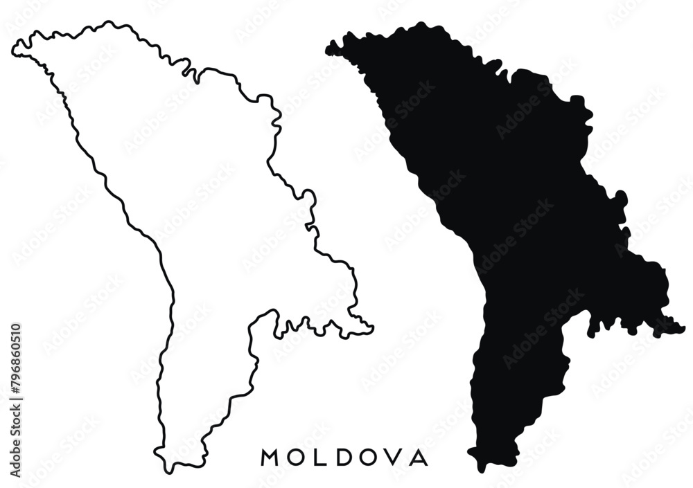 Obraz premium Moldova map outlined and black vector set