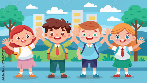 illustration-of-happy-school-kids-cartoon-waving-h