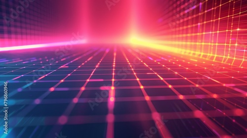 Grid Backgrounds: A 3D vector illustration of a grid background with a retro aesthetic
