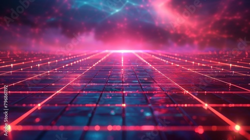 Grid Backgrounds: An illustration of a grid background with a neon glow effect