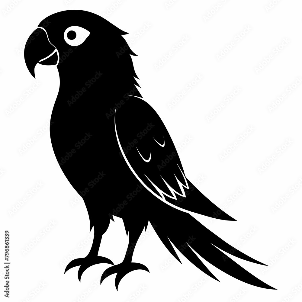 Obraz premium Parrot vector art illustration on white background, bird on a branch