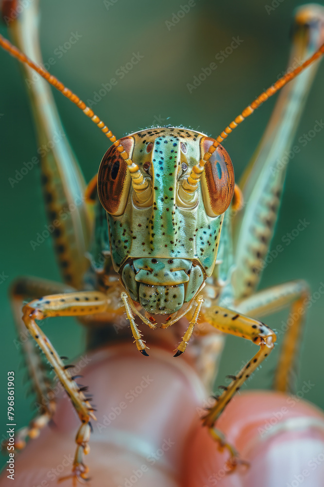 Fototapeta premium A close-up of a cricket singing, its wings vibrating,