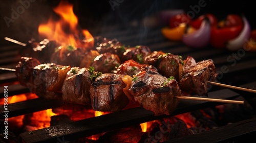 Grilled meat skewers, shish kebab. photo