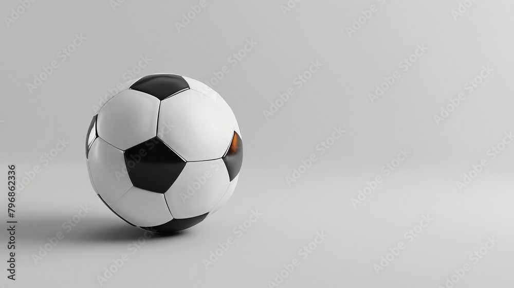 A black and white soccer ball sits on a solid white background. The ball is perfectly centered in the frame.
