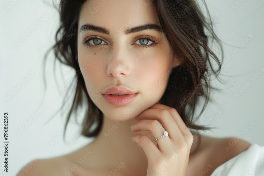 An elegant woman showing off a ring An elegant woman showing off a ring