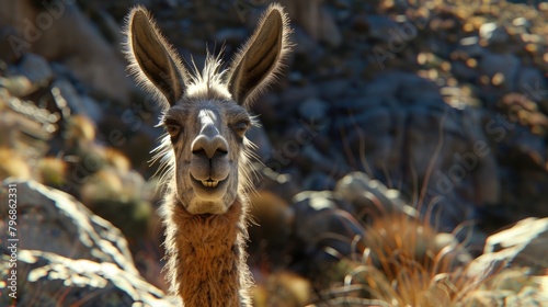 Smiling Llama in Natural Habitat - Portrait of Joyful Wildlife © Viktorikus