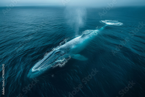 A blue whale  the largest animal on the planet  feeding on krill in the vast ocean 