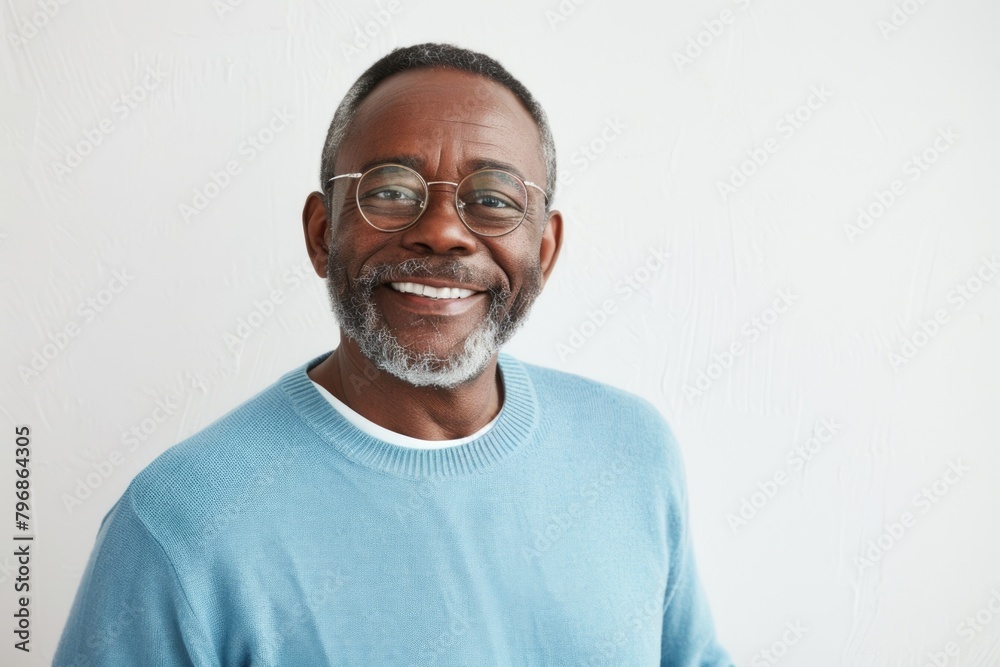 Middle aged dark skinned man achieves success with smile Middle aged dark skinned man achieves success with smile