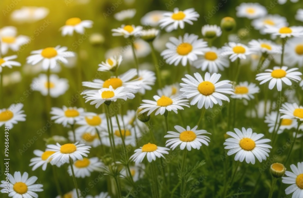 Wild daisy flowers growing on meadow, white chamomiles on green grass background. Oxeye daisy, Leucanthemum vulgare, Daisies, Dox-eye, Common daisy, Dog daisy, Gardening concept. Wild daisy flowers growing on meadow, white chamomiles on green grass background. Oxeye daisy, Leucanthemum vulgare, Daisies, Dox-eye, Common daisy, Dog daisy, Gardening concept.
