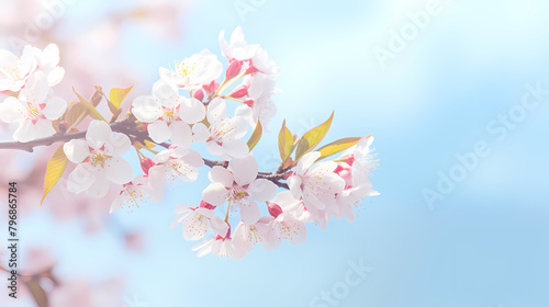 Light blue sky cherry blossom background