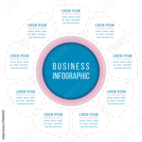 Infographic circle design 9 steps, objects, options or elements business information template