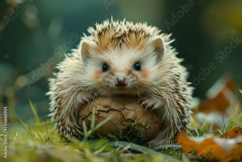 A hedgehog curling into a ball at the sound of footsteps, its spines a natural defense, © Natalia