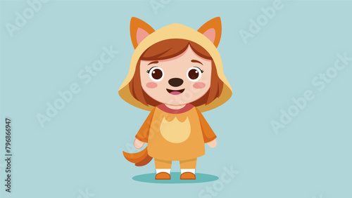 A little girl wears a homemade dog costume complete with floppy ears and a wagging tail as she celebrates the adoption of her first pet and her