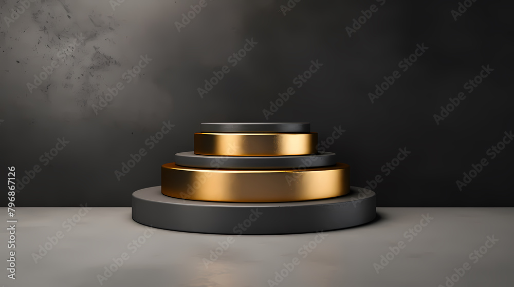 Black podium with gold ring for product display Black podium with gold ring for product display