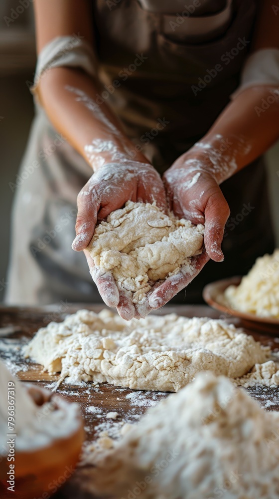 Preparing Dough by Hand for Baking