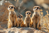 A group of meerkats taking turns to watch for eagles while others feed, a vital sentry system,