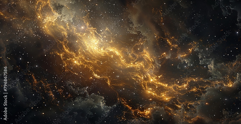 Golden streams of cosmic light with swirling cosmic dust and radiant stars. Abstract background for science and fantasy themes. Surreal infinite universe Golden streams of cosmic light with swirling cosmic dust and radiant stars. Abstract background for science and fantasy themes. Surreal infinite universe