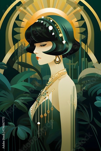 Art Deco - Design - Gemälde - Lady in Grün