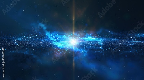 Space landscape of galaxy with radiant ray of light amidst sparkling stars. Starfield with glittering particles and cosmic dust ideal for scientific or artistic backgrounds