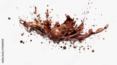 liquid chocolate and bonbons burst explosion splash in the air. Isolated on transparent background.