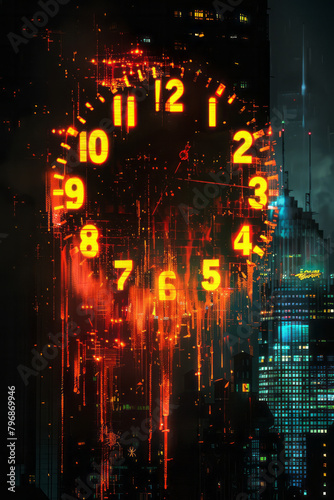 A digital clock face where the numbers are melting down the screen  a visual representation of time slipping away 