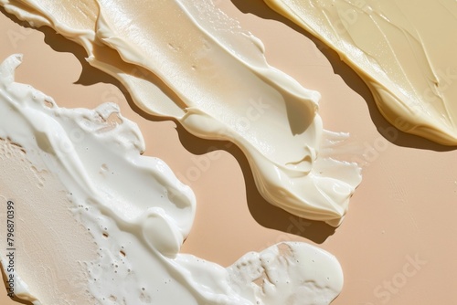 Cosmetic skincare smears cream backgrounds dessert. photo