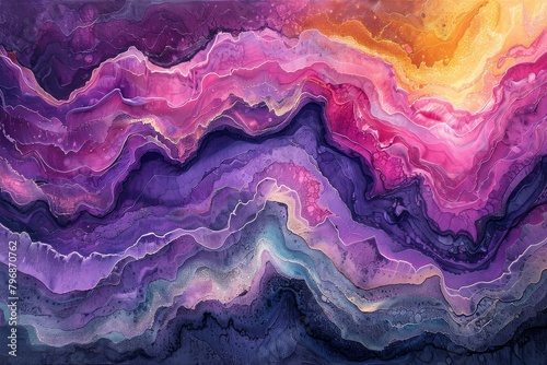Stunning image capturing the beauty of an abstract marbled texture with rich purple, pink, and orange swirls