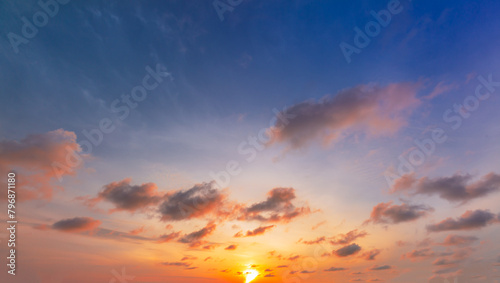 Fototapeta Naklejka Na Ścianę i Meble -  Clouds and orange sky,panoramic sunset sky and clouds background
