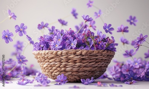 Lavender flower petals and flowers in a basket